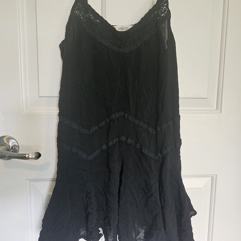The Hanger Black Beach Cover-up Sheer Slip Dress w/ Zig Zag Pattern Women's Sz S
